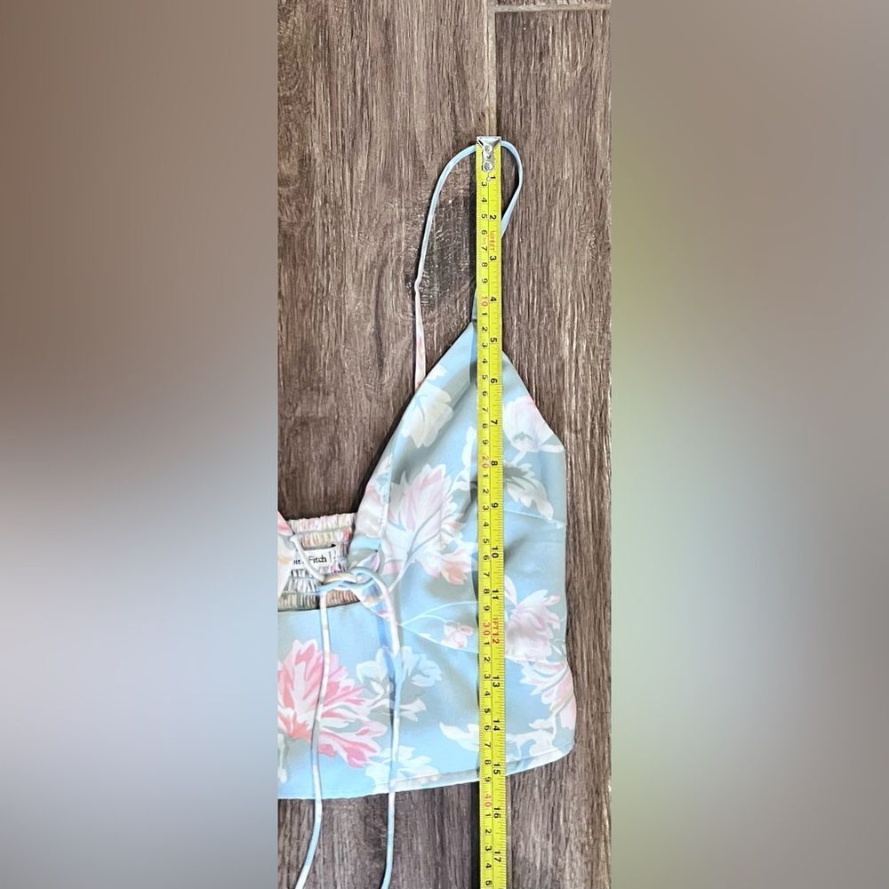 Abercrombie & Fitch Floral Cut Out Crop Top XS Smocked Back Light Green Peach - Picture 5 of 7